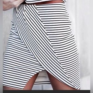 Finders Keepers Black & White Stripe Tightrope Skirt Asymmetrical.  Sz M.  EUC!
